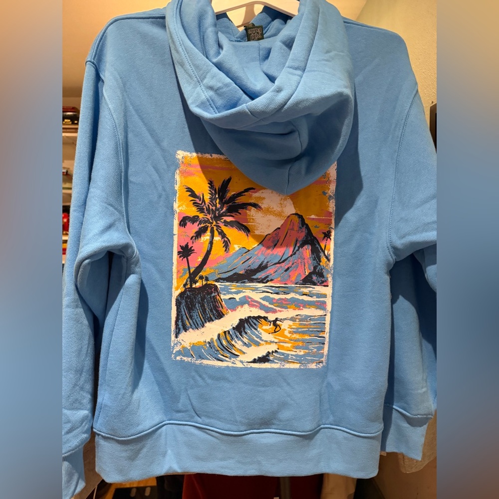 New Oversized Blue Coastal Surf Hoodie - Picture 3 of 3